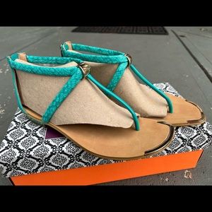 Isola Aqua (Turquoise) Flat Sandals, Brand New